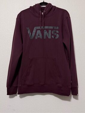 Vans Men's Zip-Up Hoodie - Burgundy with Black Logo